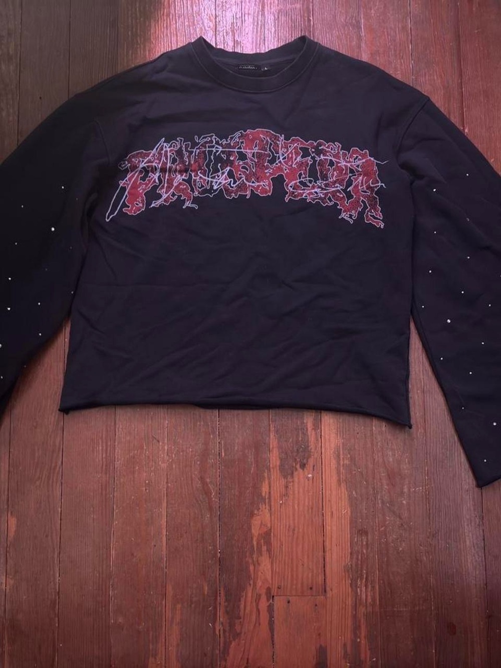 Black Graphic Crop Sweatshirt with Red Accent